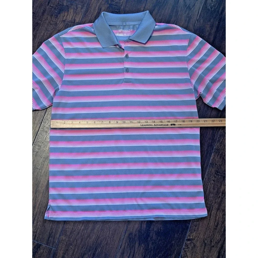 Nike Dri Fit Shirt Golf Polo Men‎ Medium Pink Gray White Stripe Tour Performance